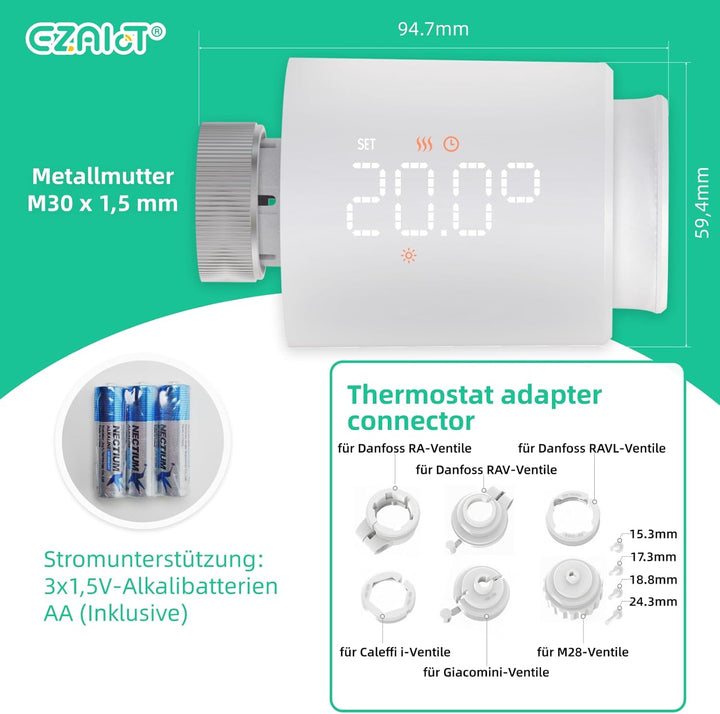 Smartes Blu Heizkörperthermostat mit App, Digitaler Heizungsthermostat programmierbar zur einfachen