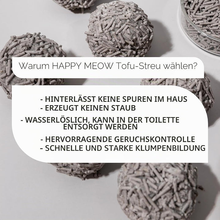 HAPPY MEOW Tofu-Katzenstreu für Katzen (18L/7,5Kg) - Biodegradierbar und sofort klumpend, staubarm,