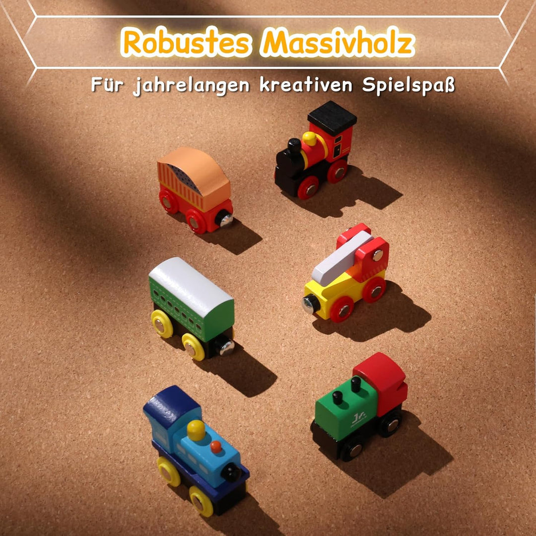 SainSmart Jr. Holz-Zugset, 12-teilig – Spielzeugzüge mit Aufbewahrungsbox, magnetische Holzzüge komp