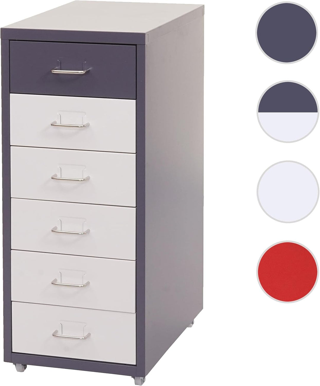 Mendler Rollcontainer Boston T851, Schubladenschrank Stahlschrank, 69x28x41cm 6 Schubladen - dunkelg
