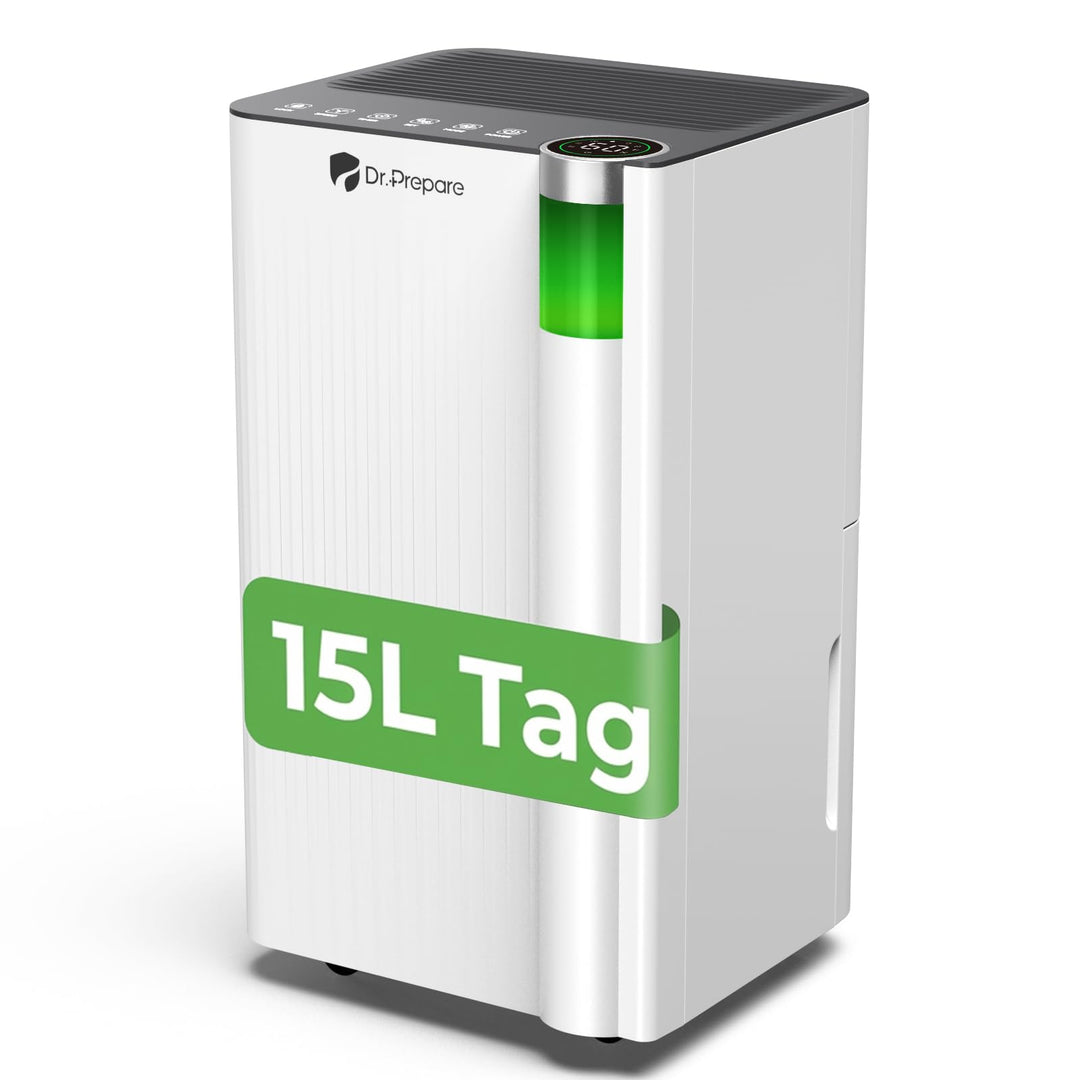 DR.PREPARE Luftentfeuchter Elektrisch 15L, Entfeuchter für Keller Wäschetrocknung, 3 Modi, Schlafmod