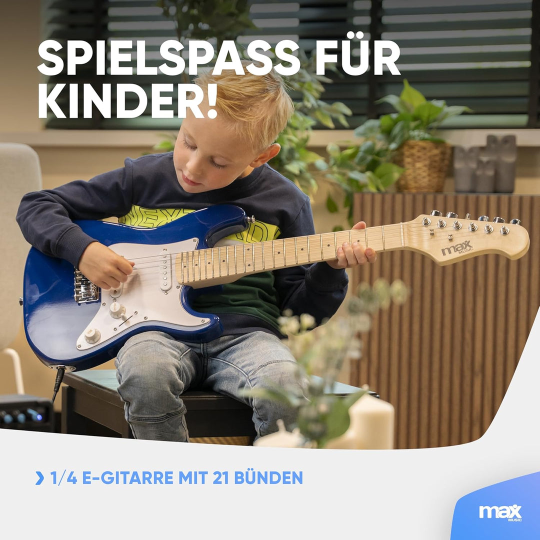 Max GigKit Junior 1/4 - Kinder E Gitarre Set, E Guitar, Elektrogitarre mit Verstärker 10 Watt, Tasch