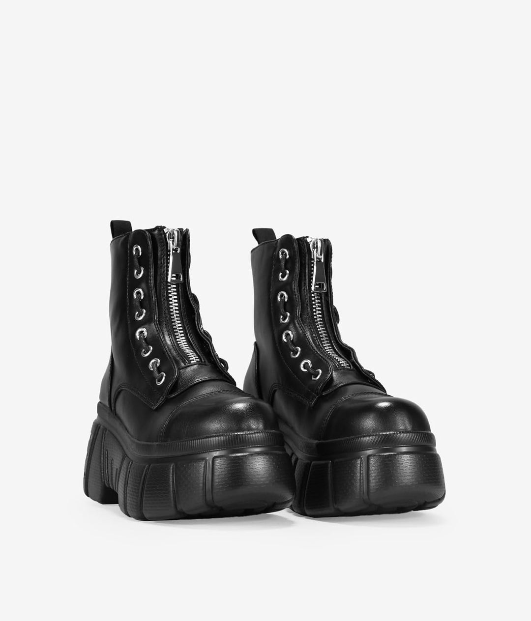 BOSANOVA Militärstiefel aus veganem Leder mit Frontreissverschluss, dekorative seitliche Schnürung u