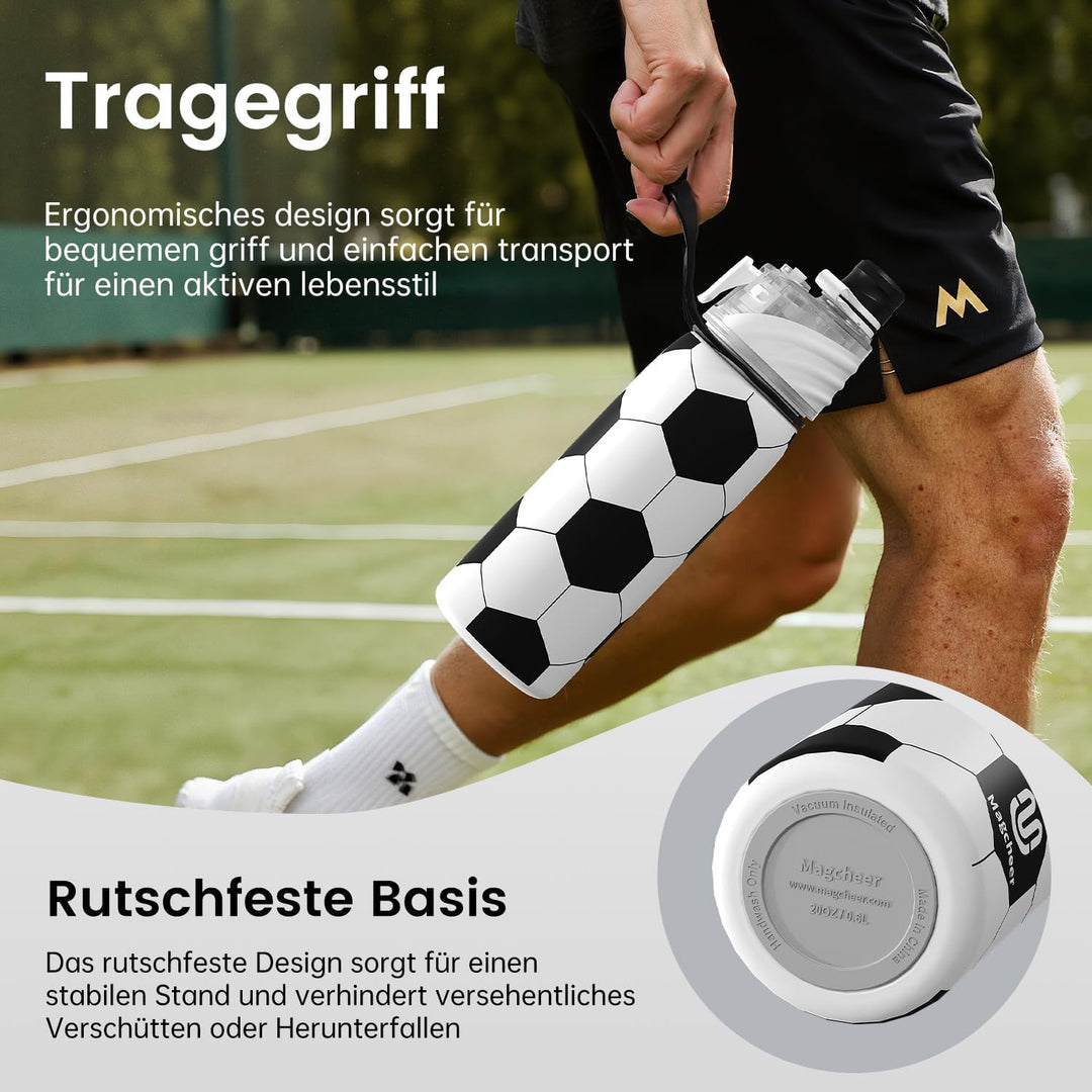 magcheer 600ml Trinkflasche Kinder Fussball mit Sprühfunktion | 3D Strukturierte Isolierte Nebel Was
