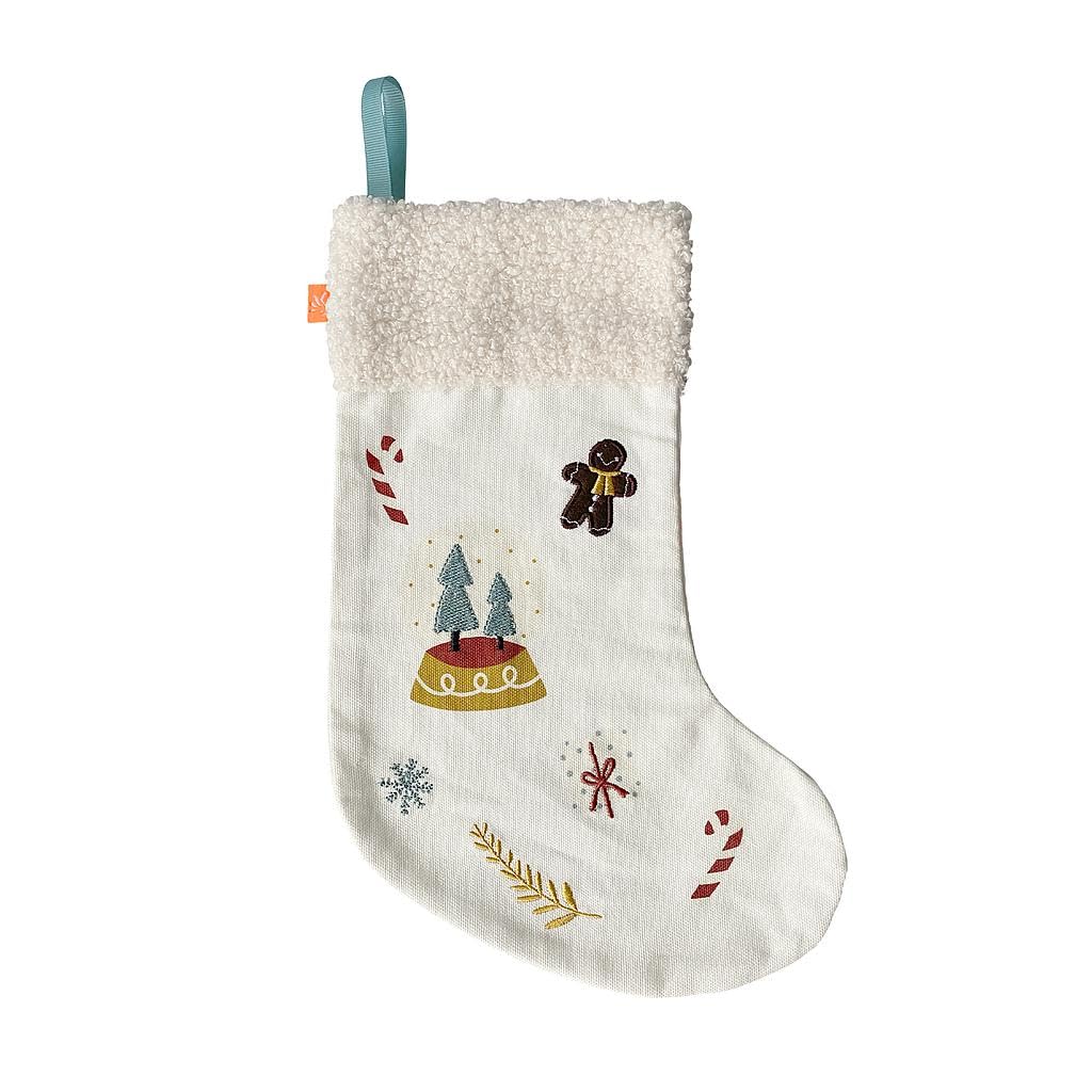 kikadu Nikolausstiefel Schneekugel – Weihnachtsstrumpf zum Befüllen aus 100% Bio‑Baumwolle, Bestickt