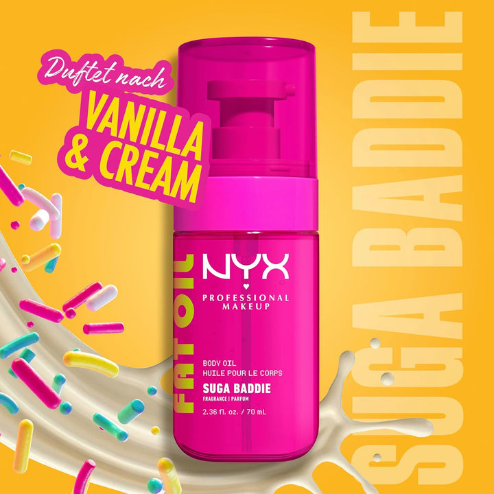 NYX Professional Makeup Fat Oil Körperöl, Suga Baddie, 70 ml, 24H Hydration, glänzendes Finish