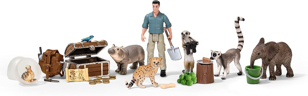 schleich WILD LIFE 98272 Adventskalender Kinder - Tiere Figuren Set mit Abenteuerfigur - Mit Baby Ni