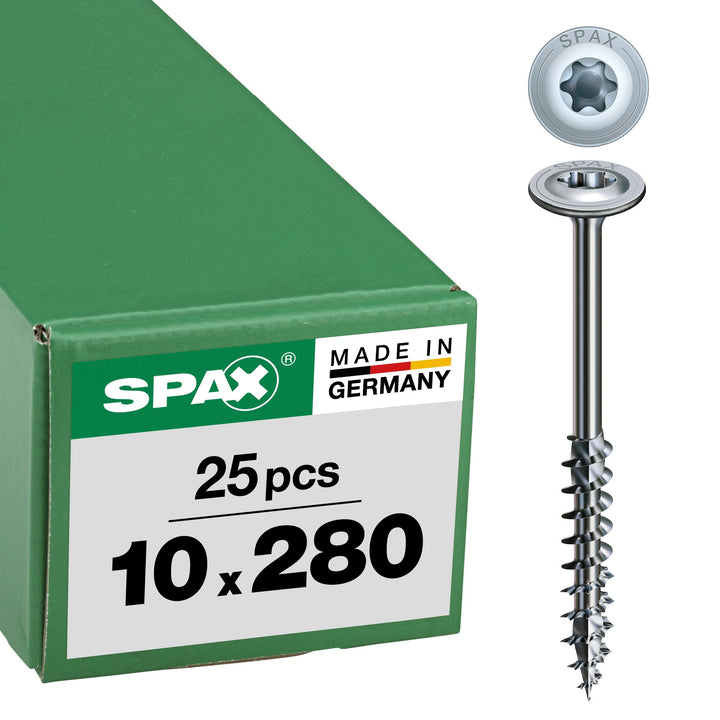 SPAX Holzbauschraube, 10,0 x 280 mm, 25 Stück, T-STAR plus, Tellerkopf, Teilgewinde, 4CUT, WIROX A3J