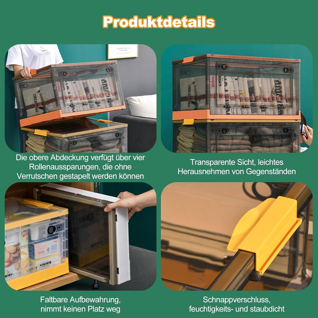 Ergocar Aufbewahrungsbox mit Deckel, Faltbare Kunststoff Aufbewahrungsbox mit Deckel und Rollen, Sta