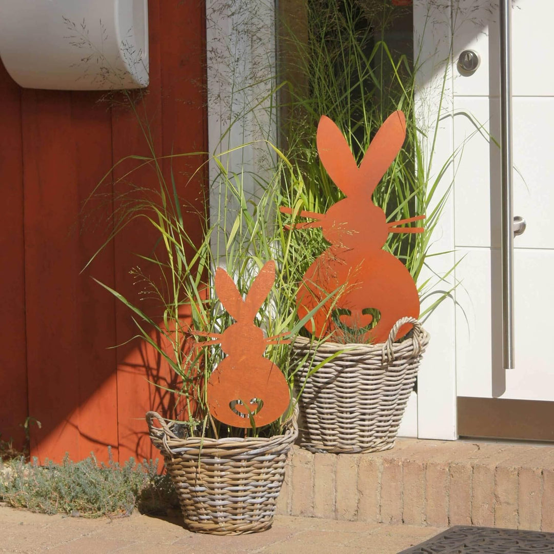 UNUS Garden Hasen Gartenstecker 2er Set, Osterdeko für draussen, Osterhasen Gartendeko Rostoptik, Ro