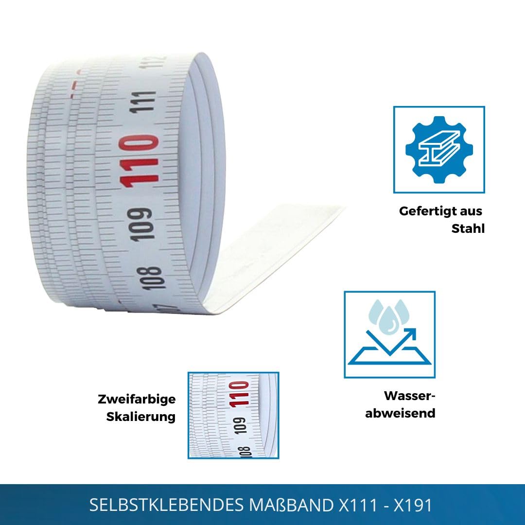 hedue® selbstklebendes Massband 2 m X121 - Massband selbstklebend , von rechts nach links