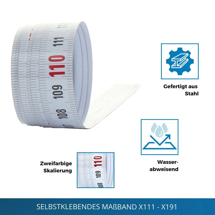 hedue® selbstklebendes Massband 2 m X121 - Massband selbstklebend , von rechts nach links