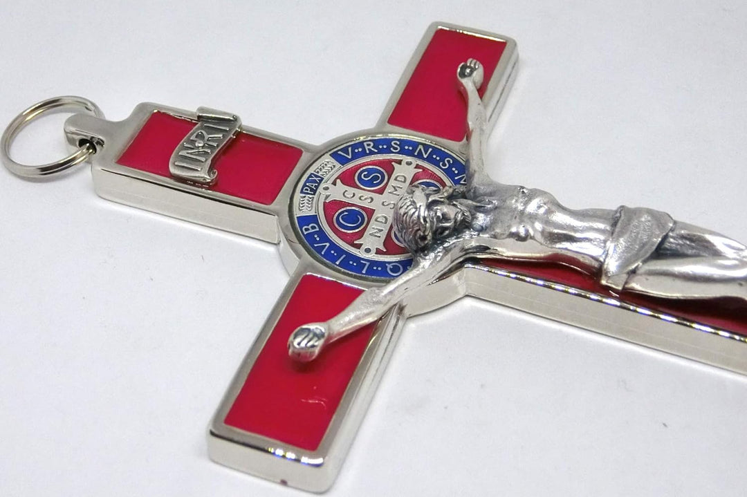 GTBITALY 10.004.11 Kreuz Silber Rot St. Benedikt 20 cm emailliert mit Box Geschenkbox Gift Prete Exo