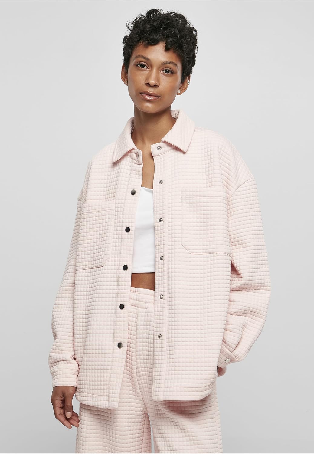Urban Classics Damen Ladies Quilted Sweat Overshirt Strickjacke S Rosa, S Rosa