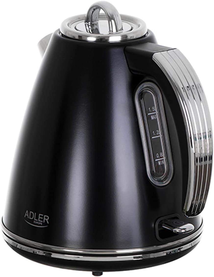 Adler AD 1343 Wasserkocher aus Metall, 1,5 l, Schwarz 1.5 Liter Schwarz, 1.5 Liter Schwarz