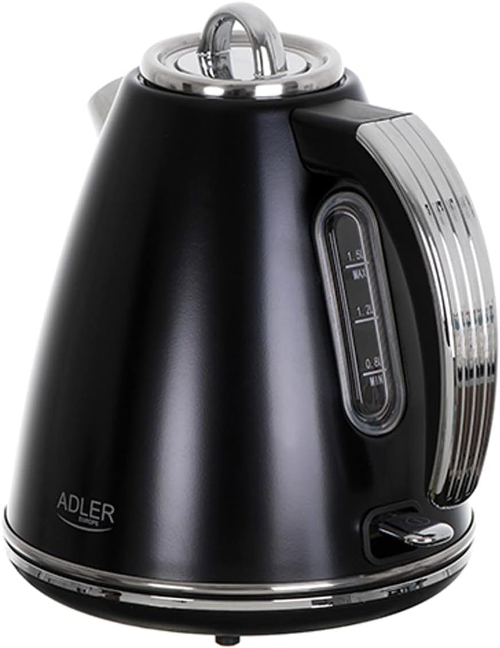 Adler AD 1343 Wasserkocher aus Metall, 1,5 l, Schwarz 1.5 Liter Schwarz, 1.5 Liter Schwarz