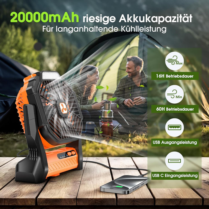 PEBEST Batteriebetriebener Ventilator 20000mAh Kabellos, Wiederaufladbarer Tragbarer Ventilator mit