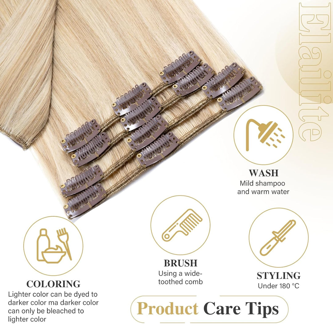 Elailite Clip in Extensions Echthaar Haarverlängerung Haarteile 8 Teilig 18 Clips für Frauen Voller