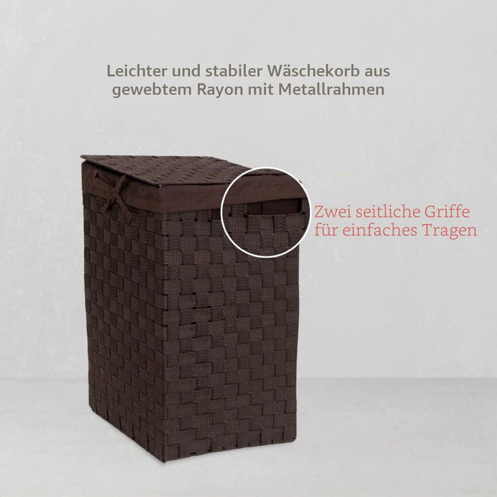 Compactor RAN6892 Stan Wäschekorb mit Deckel, Griffe, gewebt mit Metallrahmen, herausnehmbares Leine