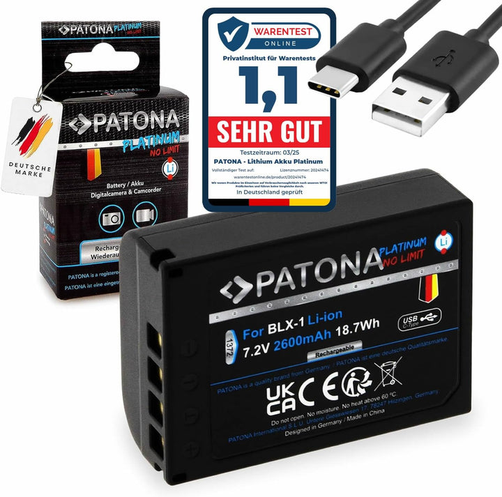 PATONA 1372 Platinum BLX-1 USB Akku (2400mAh) mit direkt USB Eingang (USB-c) - für OM-1 1x BLX1 USB,