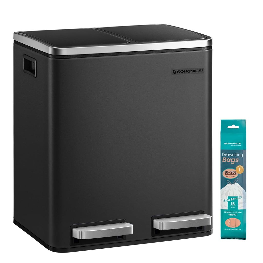 SONGMICS Mülleimer Küche, 2 x 15 L, Mülltrennsystem, Abfalleimer aus Metall, Treteimer mit Inneneime