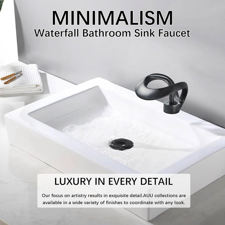 Badezimmer-Wasserhahn Wasserfall, rund, Einhandgriff Einloch Waschtisch-Waschbecken mattschwarz Wasc