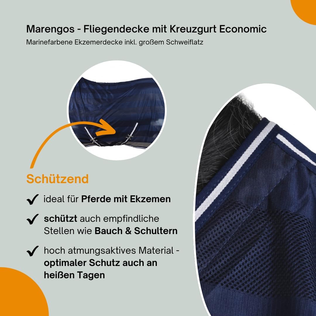 Marengos - Fliegendecke mit Kreuzgurt Economic | Schutz vor Insekten &amp; Plagegeistern | Ekzemerdecke