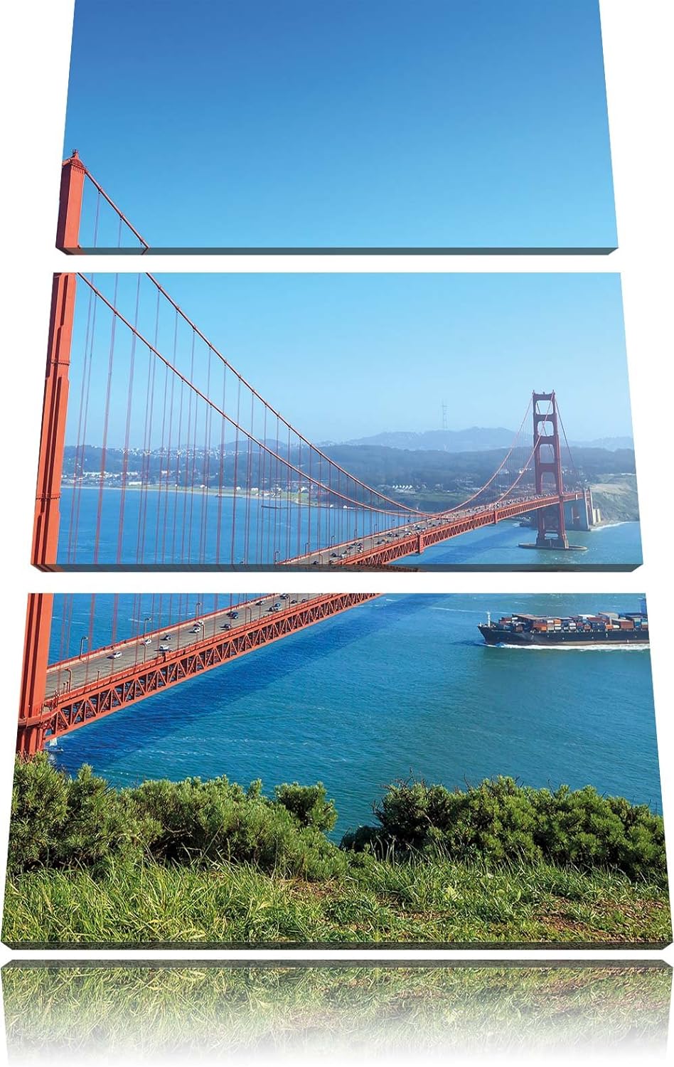 Pixxprint Golden Gate Bridge als Leinwandbild/Grösse: 3 Teilig (120x80) cm/Wandbild/Kunstdruck/ferti