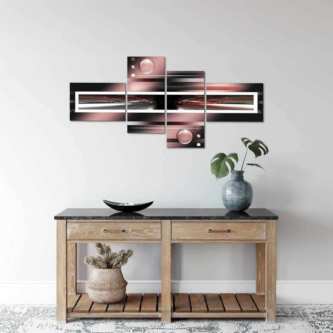 Runa Art Bild Modern Abstrakt - Made in Germany - Wandbilder Grau Rosa Schwarz 4 Teilig 101842b 100