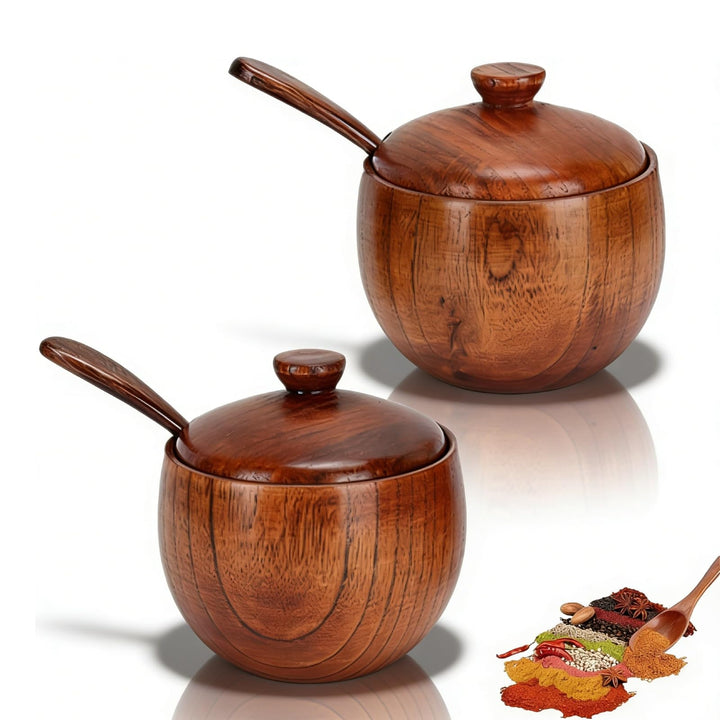 Cyrank 2 Set Salz- und Pfefferbox, Salzbehälter aus Holz mit Deckel und Löffel Japanische Gewürzbehä