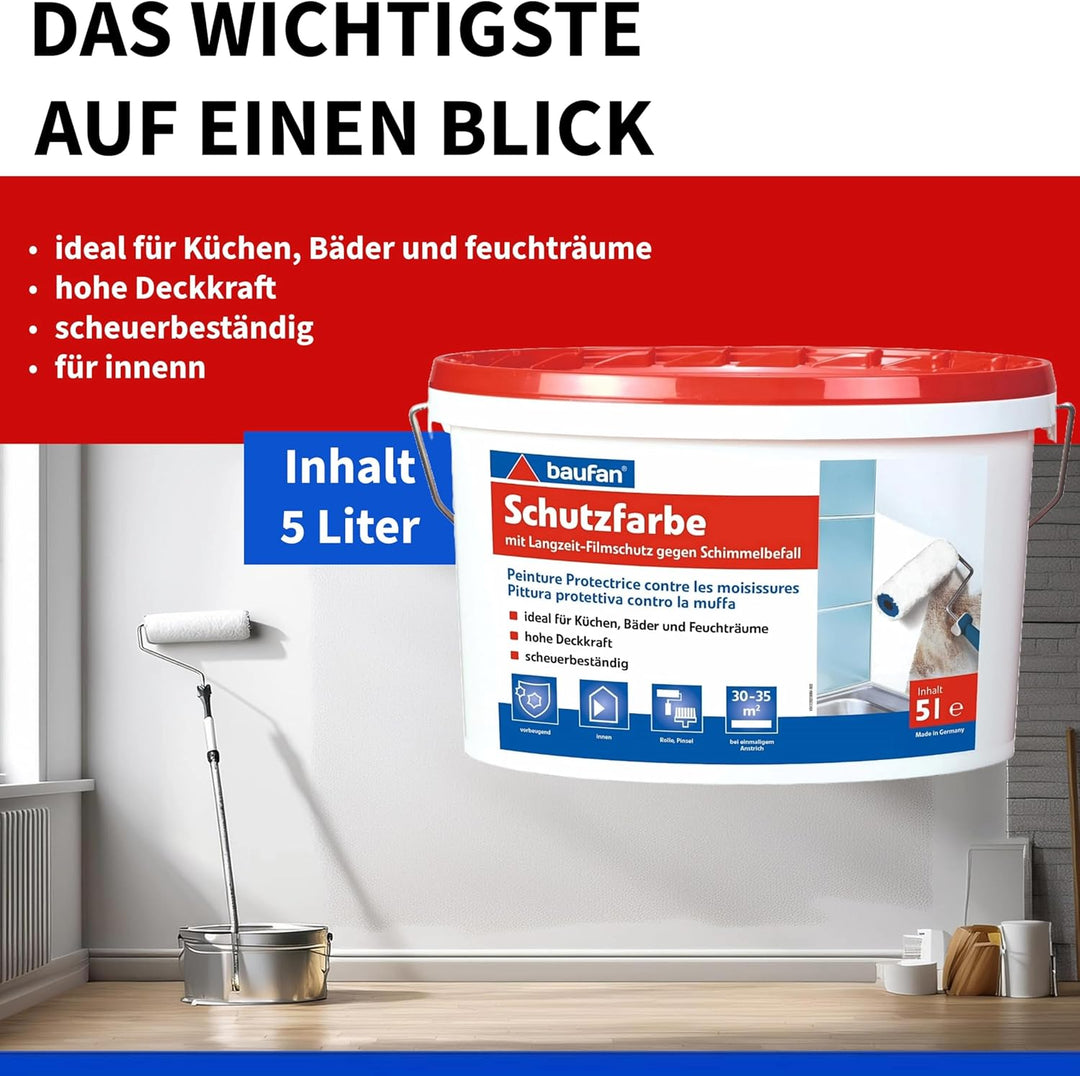 Baufan Antischimmelfarbe - 5l I Schimmel Wandfarbe mit Filmkonservierung zum Langzeitschutz vor Schi