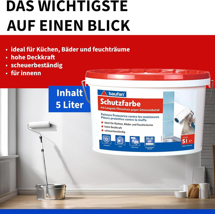 Baufan Antischimmelfarbe - 5l I Schimmel Wandfarbe mit Filmkonservierung zum Langzeitschutz vor Schi