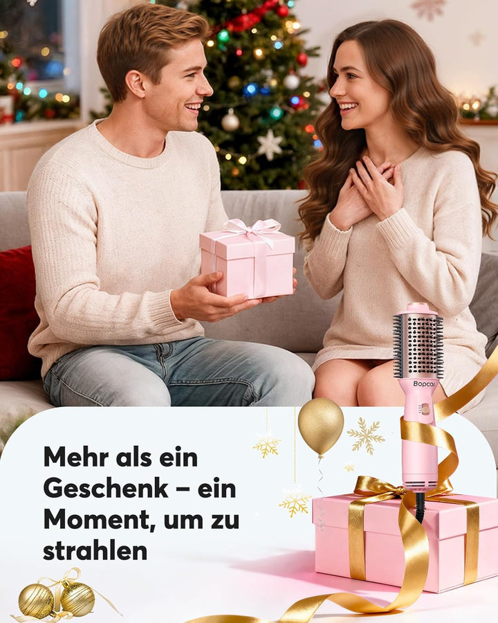 Bopcal Mini Warmluftbürste 4-in-1, Ionen Föhnbürste für Volumen & Glatte Haare, Tragbare Heissluftbü