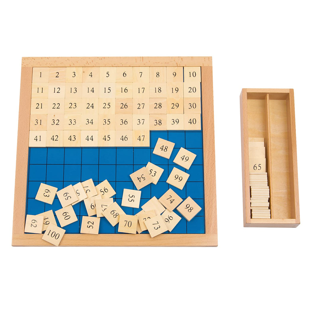 Adena Montessori Zahlenbrett 1–100 aus Holz – Mathe Lernspielzeug für Kinder ab 3 Jahren – Rechenbre