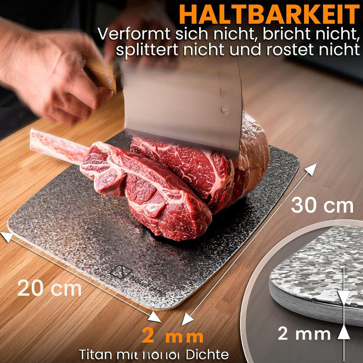 Titan Schneidebrett 100% Reintitan 30x20cm – Schneidebrett Titan Doppelseitig &amp; Antibakteriell – Tit