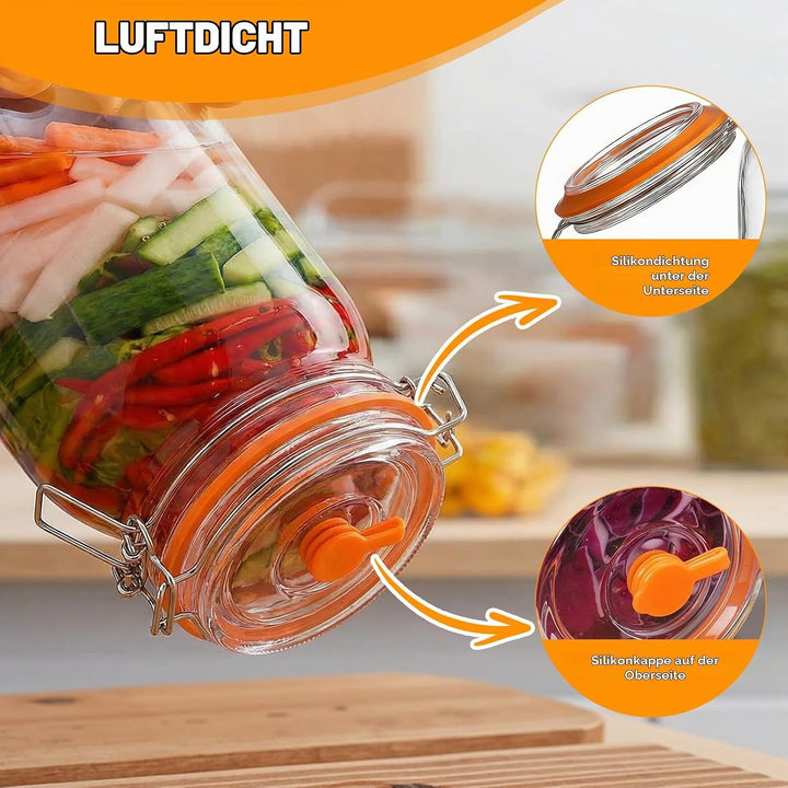 1,5L Fermentierglas 2er Set mit Gärventil &amp; Gewicht - Fermentiergläser &amp; Kimchi Behälter für Sauerkr