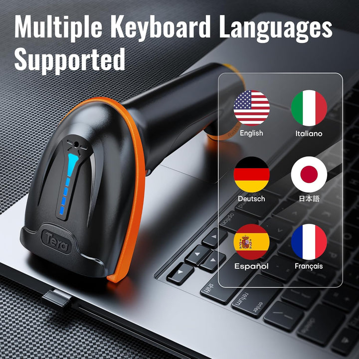 Tera Barcode Scanner 1D 2D QR Wireless Kabellos 2,4 GHz + Wired USB 2,0 Kabelgebunden Handscanner Ba