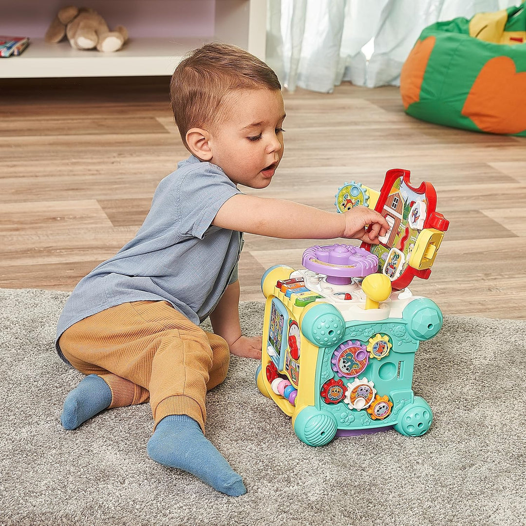 VTech Baby Spielspass-Entdeckerwürfel – Interaktiver Spielwürfel mit Musik, Formen und beweglichen E