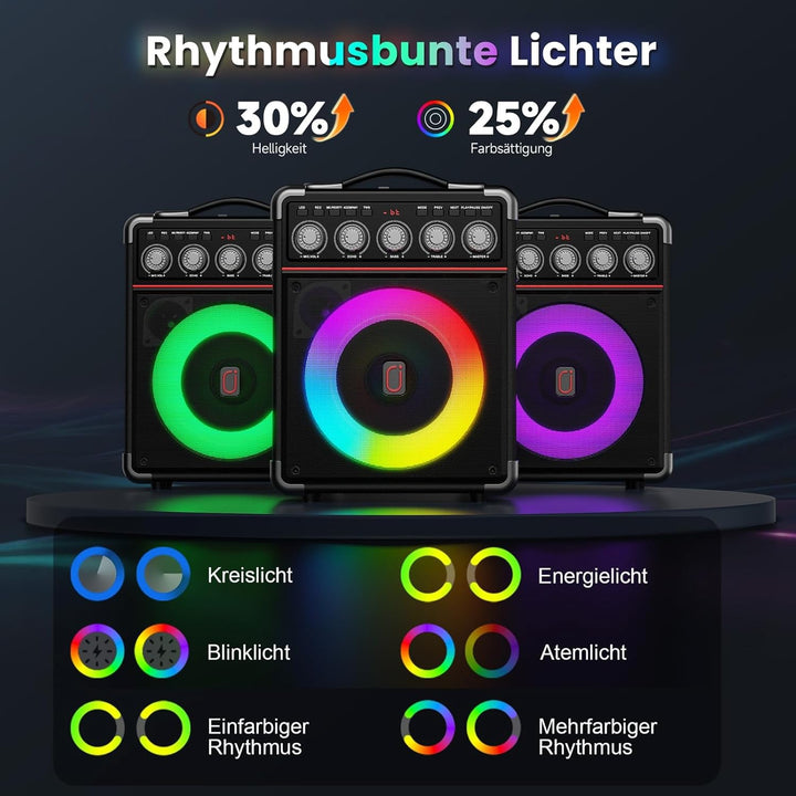 JYX Karaoke Maschine mit 2 drahtlosen Mikrofones, Tragbaren Karaoke Anlage Lautsprecher mit RGB-Lich