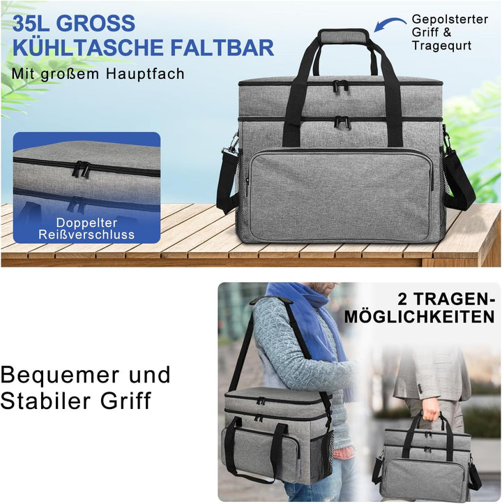 25L Kühltasche Faltbar für Essen & Getränke-Lsolierte Tasche, Auslaufsicher & Wasserdicht-Strand Pic