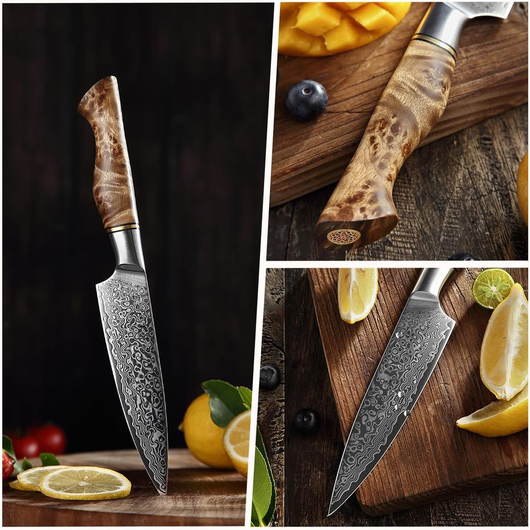 HEZHEN 12.5cm Universalmesser,scharfe Klinge-Damaskus Stahl Rosenmuster-Multifunktionales VG10 Gemüs