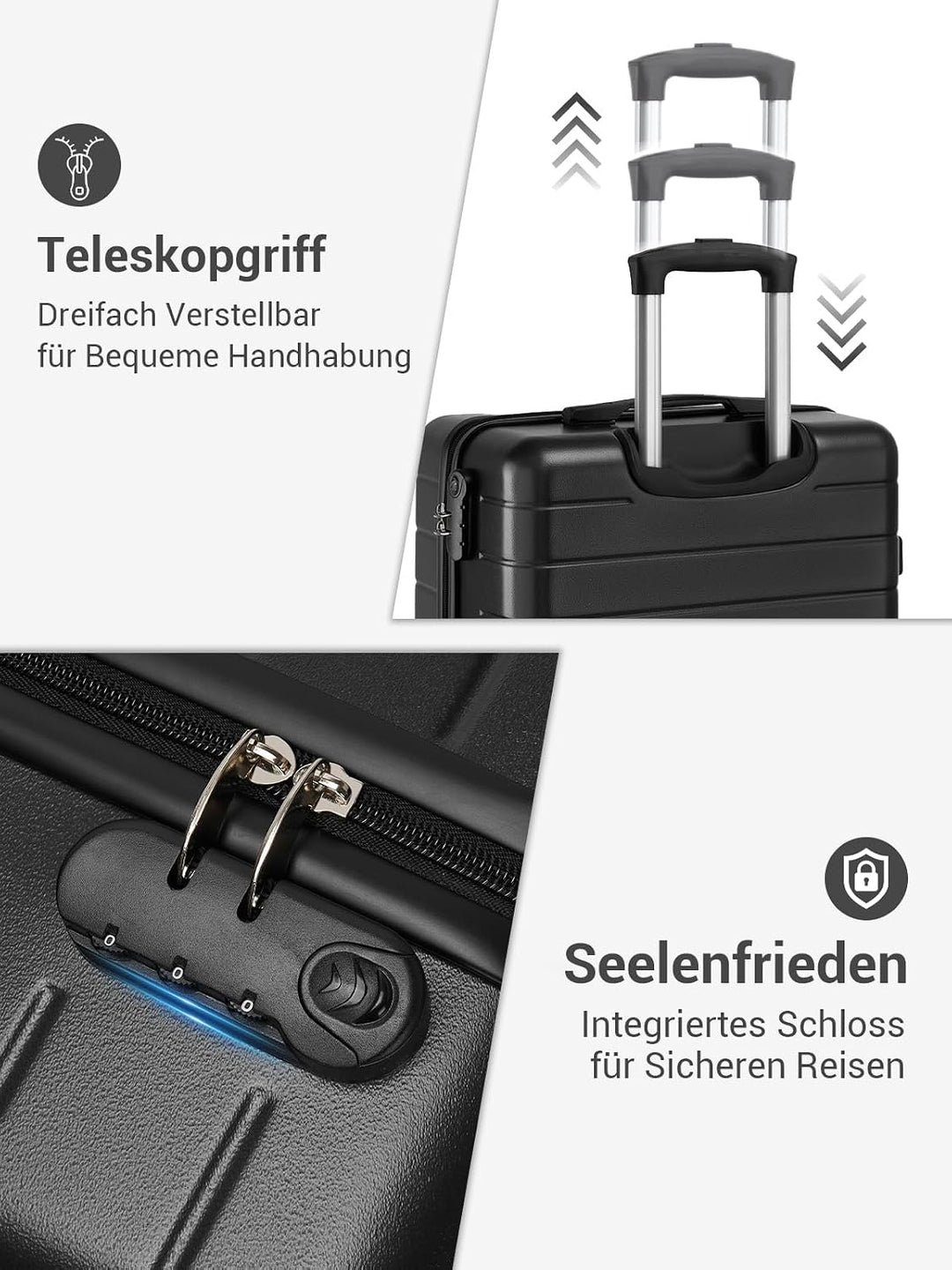 Shavont Mittelgrosser Koffer L, Hartschalenkoffer aus ABS, Leichter Trolley mit 4 Leisen 360° Doppel