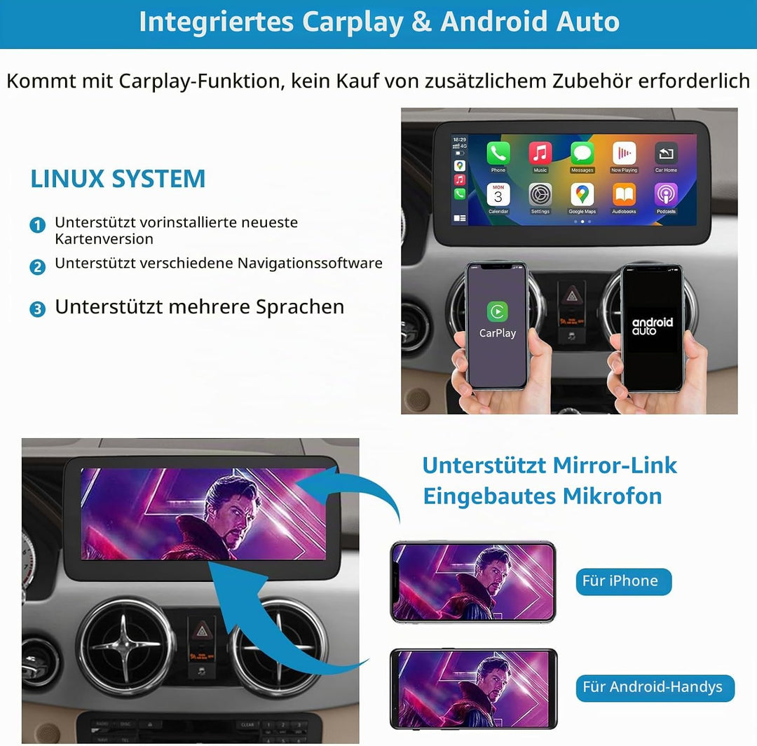 Autoradio 10,25 Zoll Touchscreen mit kabellosem Carplay und Android Auto für 2013-2015 Mercedes Benz