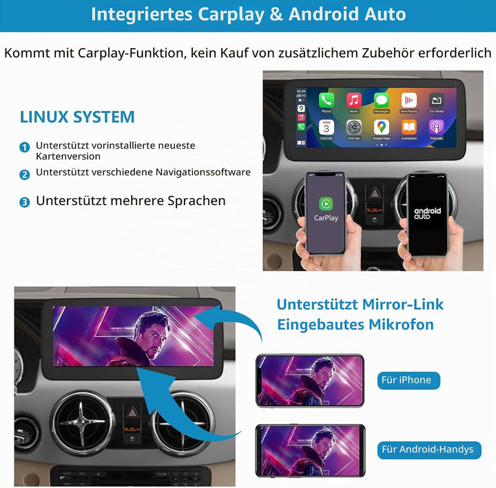 Autoradio 10,25 Zoll Touchscreen mit kabellosem Carplay und Android Auto für 2013-2015 Mercedes Benz