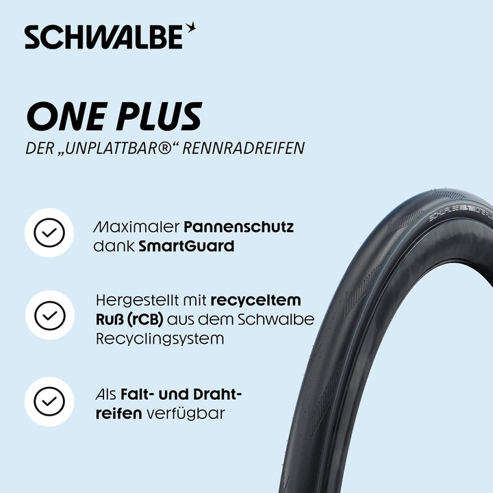 Schwalbe ONE Plus Performance Drahtreifen // 25-622 (700x25C) SmartGuard schwarz Reflex 25-622, schw
