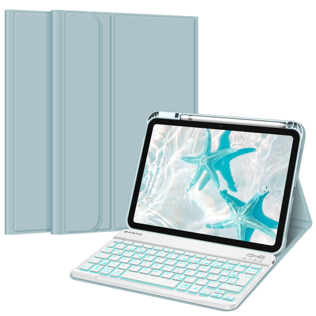 Fintie Tastatur Hülle für iPad 10. Generation 2022 (10.9 Zoll), Keyboard Case mit 7-farbig Beleuchte
