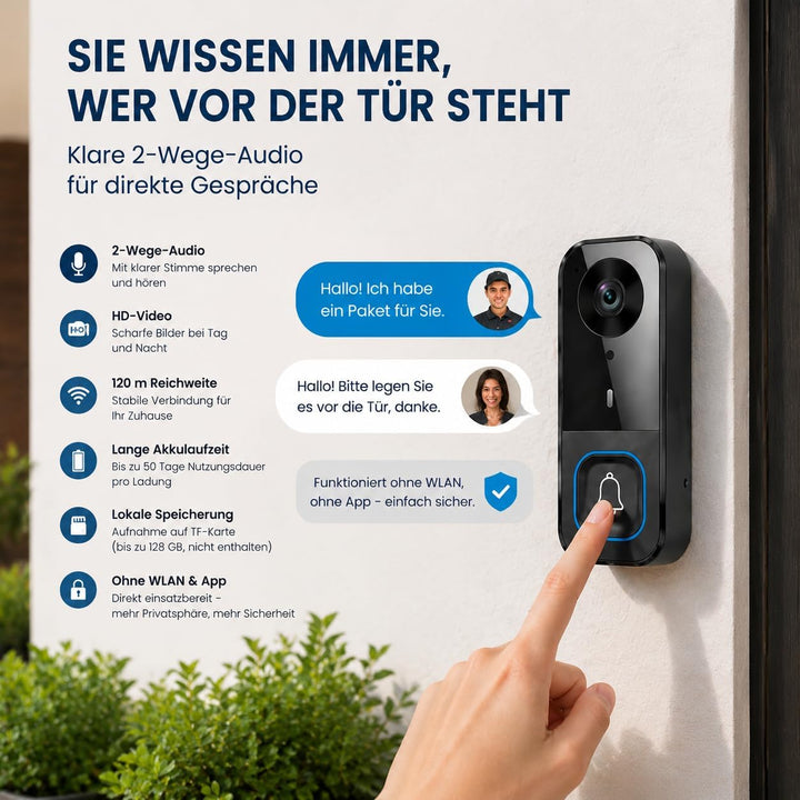 TKMARS Türklingel mit Kamera Kabellos 120° Weitwinkel Klingel mit Kamera und Monitor 2.4G Video Türk