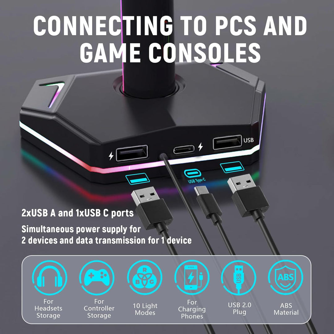 auvstar RGB Headset Halterung,Gaming Kopfhörer Ständer,10 Beleuchtungsmodi,USB Type-C Datenübertragu