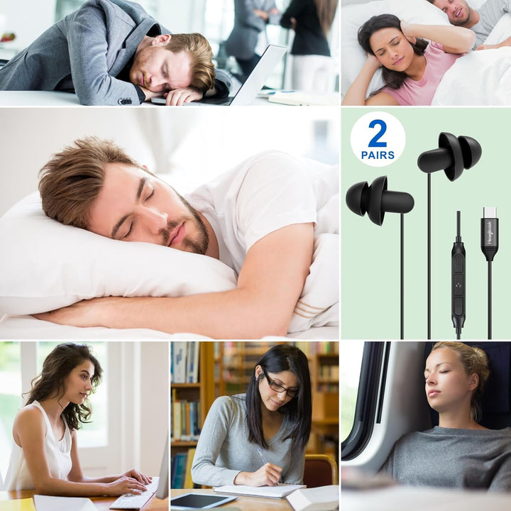 Hearprotek 2 Paar Schlaf-Ohrhörer, USB c-Kopfhörer mit Mikrofon-Silikon-Geräuschisolierung Typ c-Ohr
