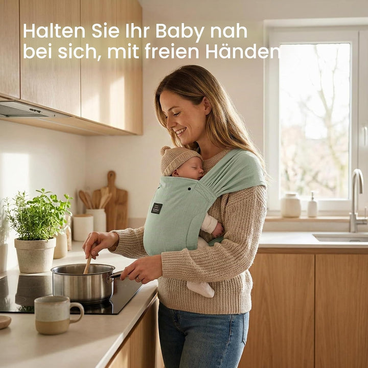 Bebamour Babytrage für Neugeborene, verstellbar, Einheitsgrösse, einfach anzulegen,Black, Black